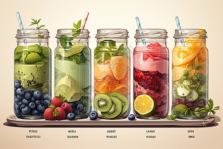 玻璃瓶的果蔬背景图片