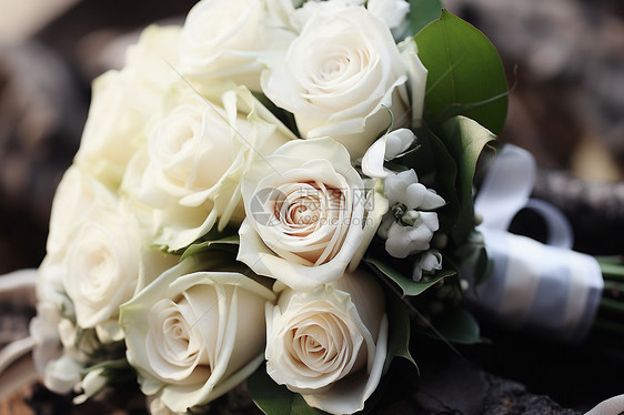 白色玫瑰婚礼花束图片
