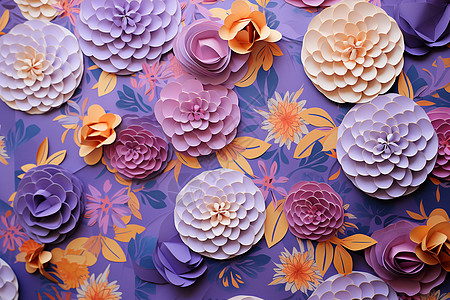 立体剪纸墙壁上的花朵折纸背景