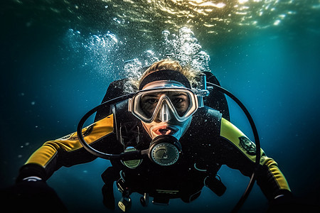 海洋中冒险的潜水员图片