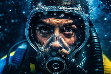 深海中冒险的潜水员图片