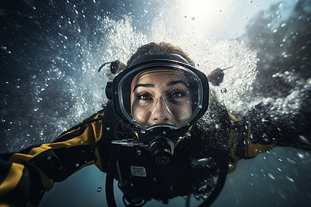 深海中潜水的潜水员图片