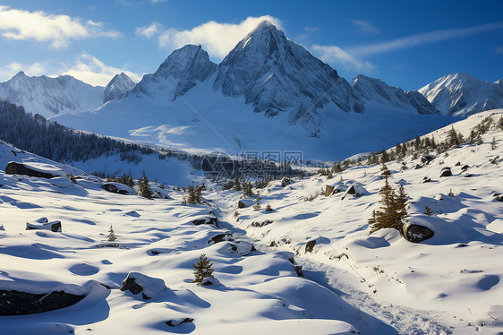 冰雪覆盖的山峰图片