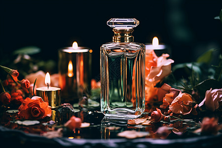 蜡烛围绕着香水图片