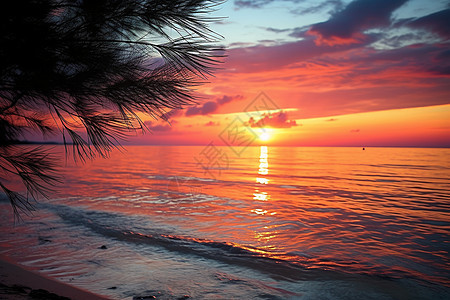 夕阳映照下的浪漫海岛图片