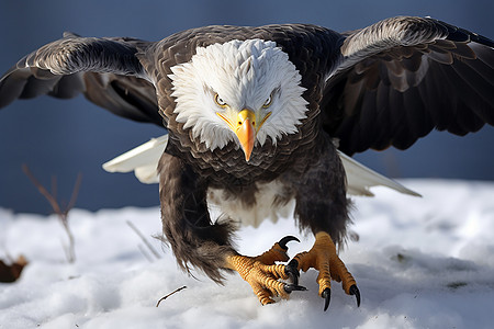 雪中展翅的白头鹰图片
