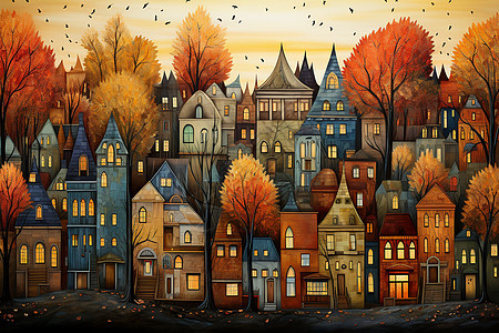 小城的秋天背景图片