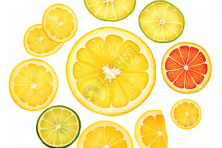 柠檬水果切开排列成圆环图片