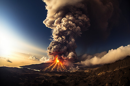 橙色光芒火山图片