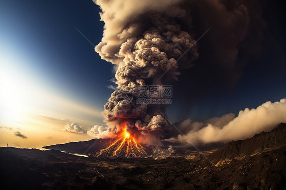 橙色光芒火山图片