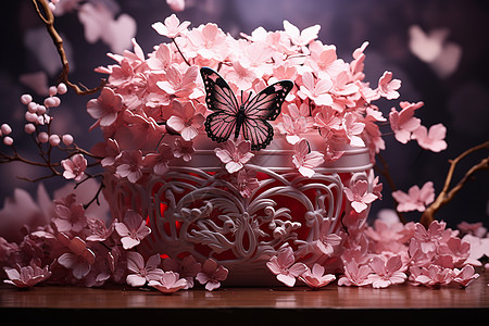 模型中蝴蝶与花朵图片