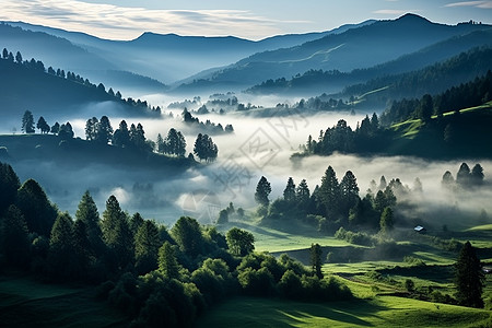 云雾山谷云雾缭绕的山谷背景