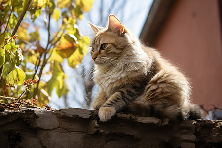 小猫坐在院墙上图片