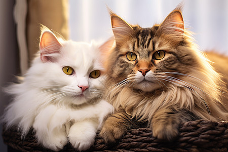 两只猫咪坐在毯子上图片