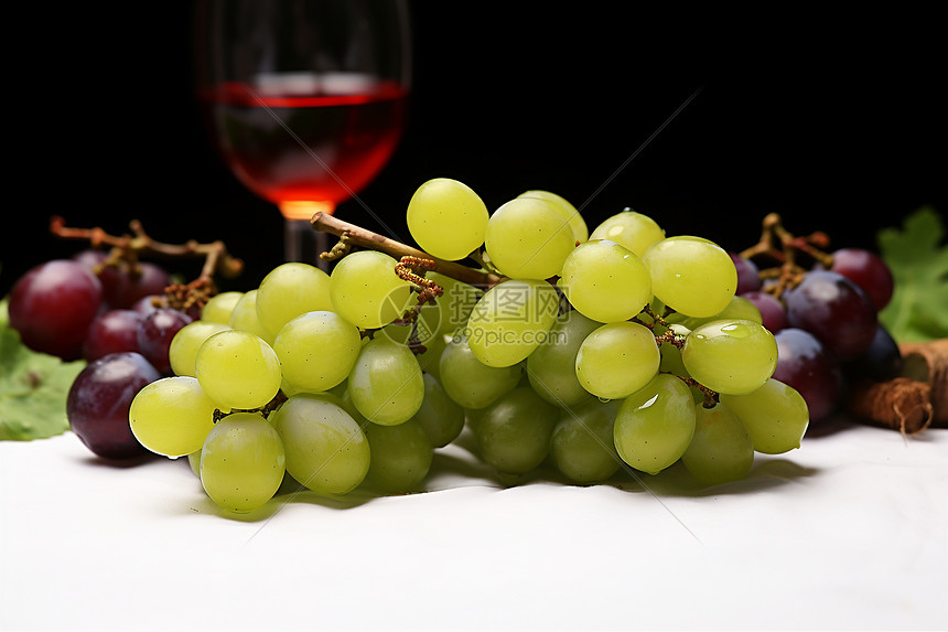 新鲜的葡萄和葡萄酒图片