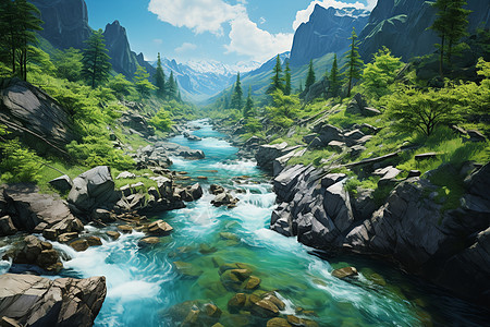宁静山林里的溪流图片