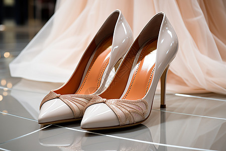 优雅的白色婚鞋背景图片