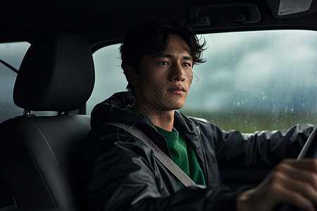 雨中驾车的年轻人图片