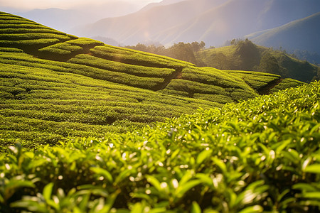 阳光照耀的茶园图片