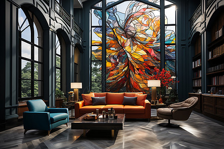 色彩斑斓的客厅壁画背景图片