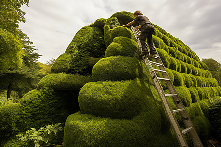 造型堆头园丁用植物做雕塑背景