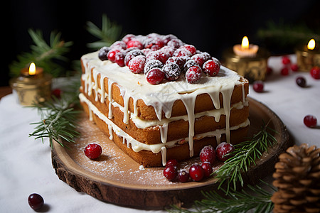 圣诞节图片松果蔓越莓蛋糕背景
