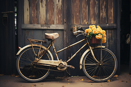 一辆装满鲜花的自行车图片