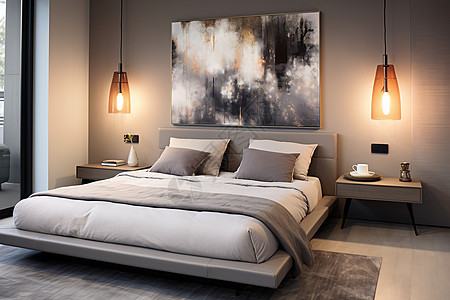 灰色现代风格的卧室图片