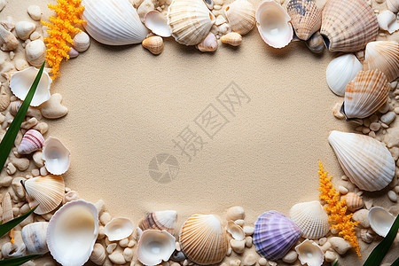 沙滩上的贝壳边框背景图片