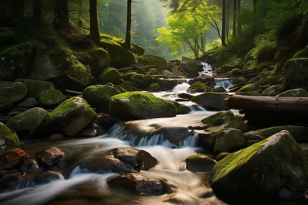 山林中流水潺潺图片