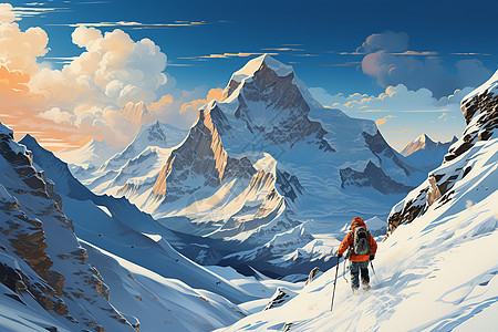 雪山上的滑雪者图片