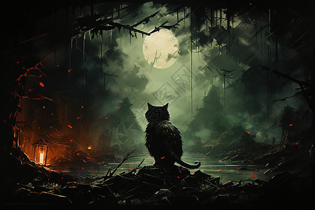 猫咪穿越迷雾森林图片