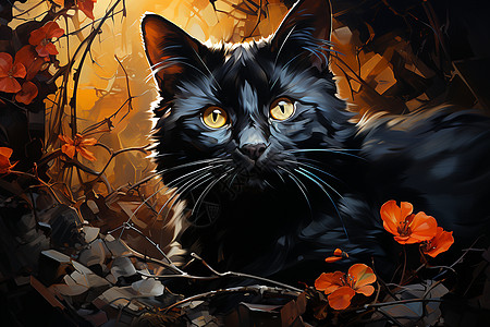黑猫坐在树上图片
