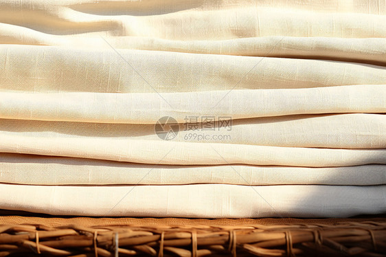 一堆折叠的亚麻织品图片