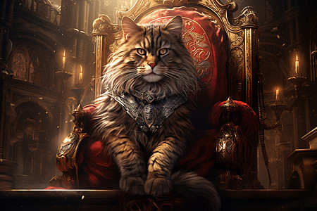 猫坐在华丽的宝座上图片