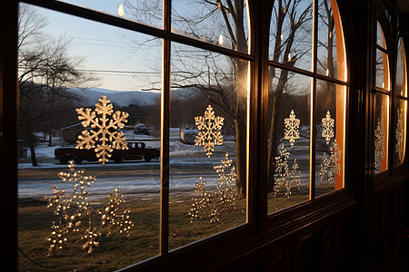 冬日窗前的雪景背景图片