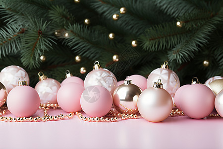 粉红色主题的圣诞装饰高清图片