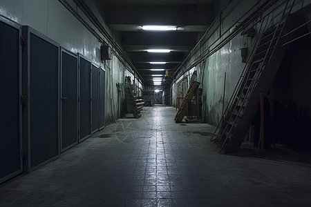 狭长的地下室仓库走廊图片