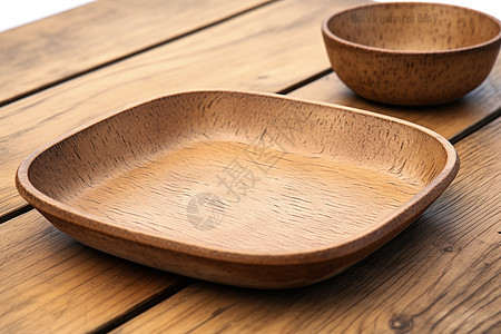 古朴的木制碗盘图片