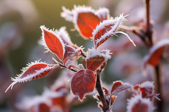 冬季霜冻的红叶景观图片