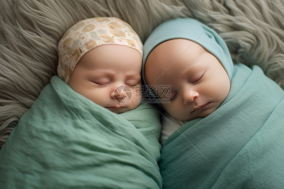 幸福安睡的双胞胎婴儿图片