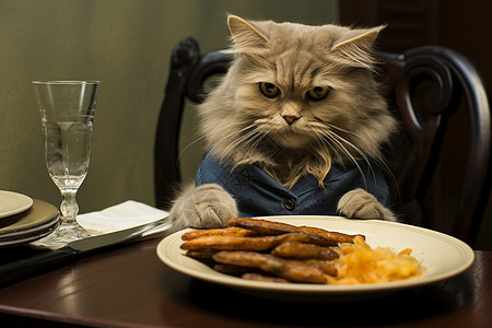 猫咪品味美食高清图片