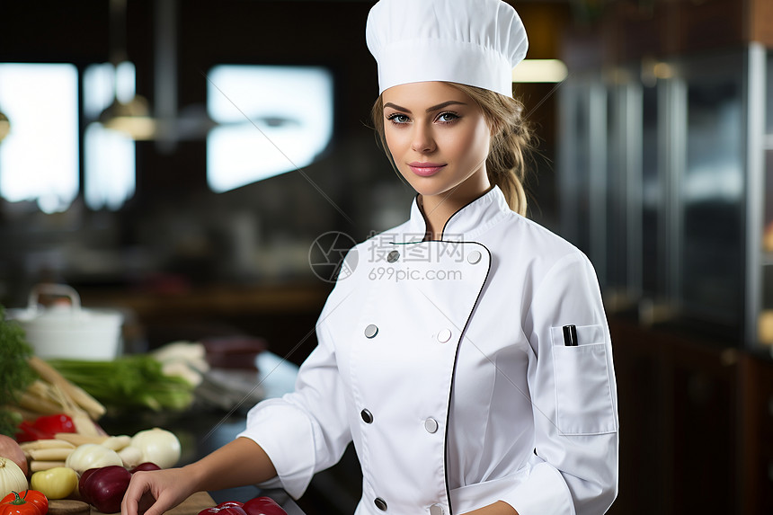女厨师在厨房图片
