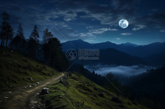 月夜神秘山径图片