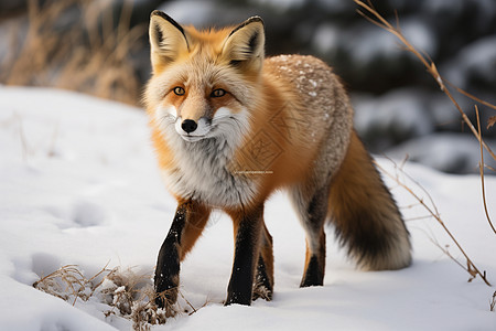 红狐狸在雪地图片