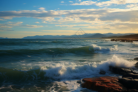 海浪涌向海岸图片