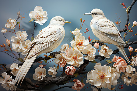 优雅精致的枝头小鸟雕刻作品图片