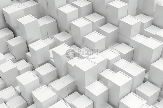 纯白色的立体立方体概念图图片