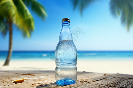 夏季热带沙滩上的水瓶背景图片