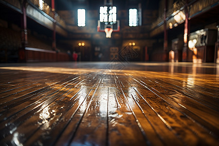 篮球场铺设的光滑地板图片